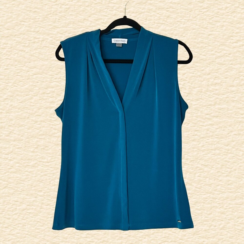 Calvin Klein Teal Sleeveless Blouse (Size L)
